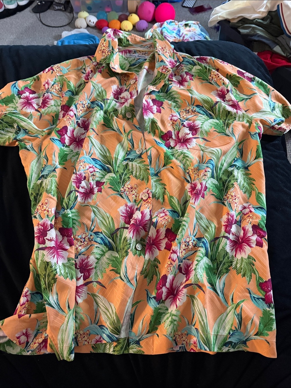 Men's Tropical Floral Short-Sleeve Shirt - Orange